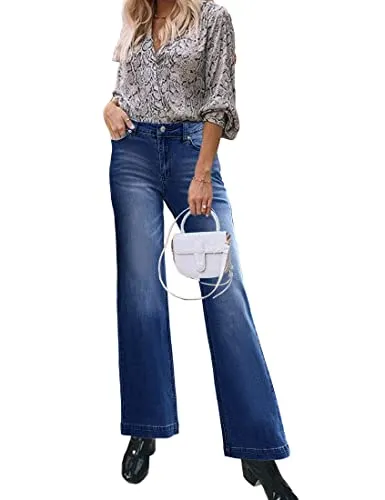 luvamia Wide Leg Jeans for Women High Waisted Baggy 90S Jeans Distressed Stretchy Denim Pants Trendy Womens High Waisted Jeans Bell Bottoms High Waisted Wide Leg Pants for Women Dark Blue Size US 16