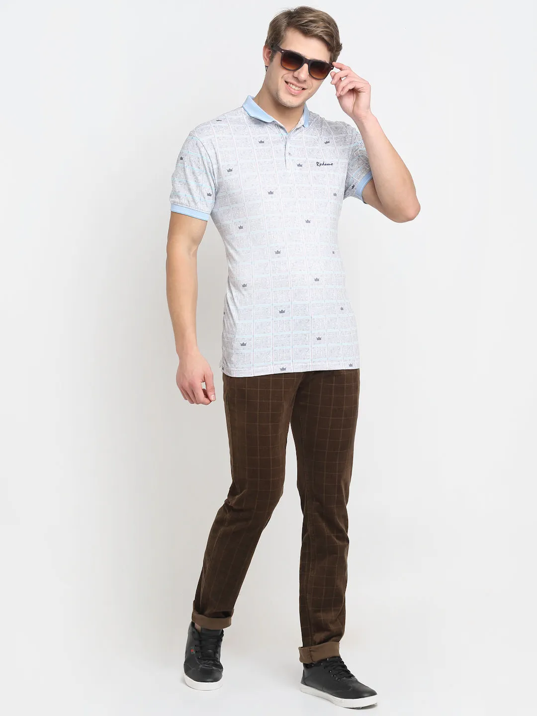 Men's Casual Flat front Brown Corduroy Checks Trousers