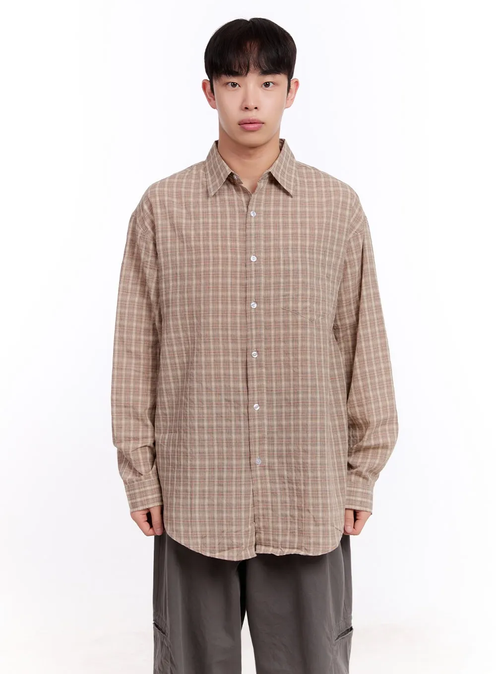 Men's Oversized Checkered Collared Shirt IM512