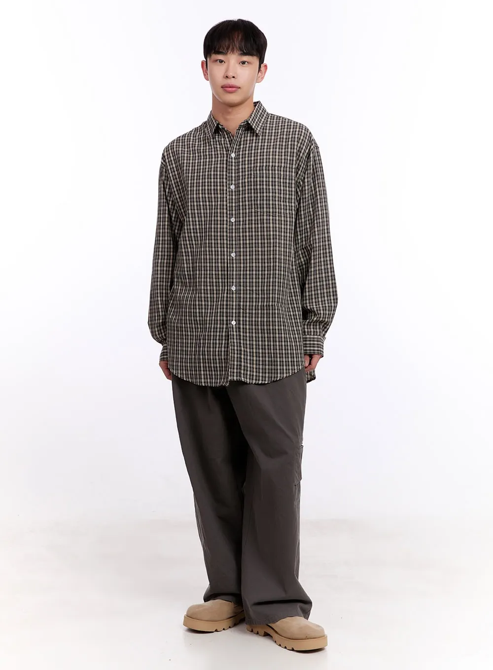 Men's Oversized Checkered Collared Shirt IM512
