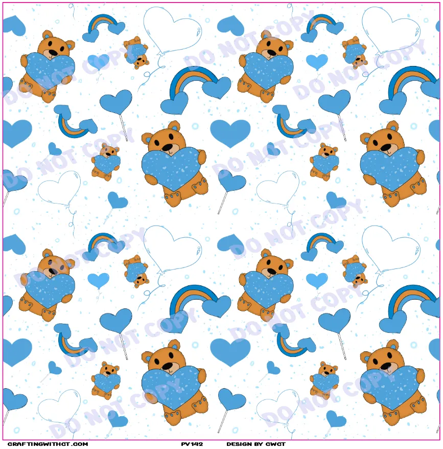 PV142 blue heart bears vinyl sheet