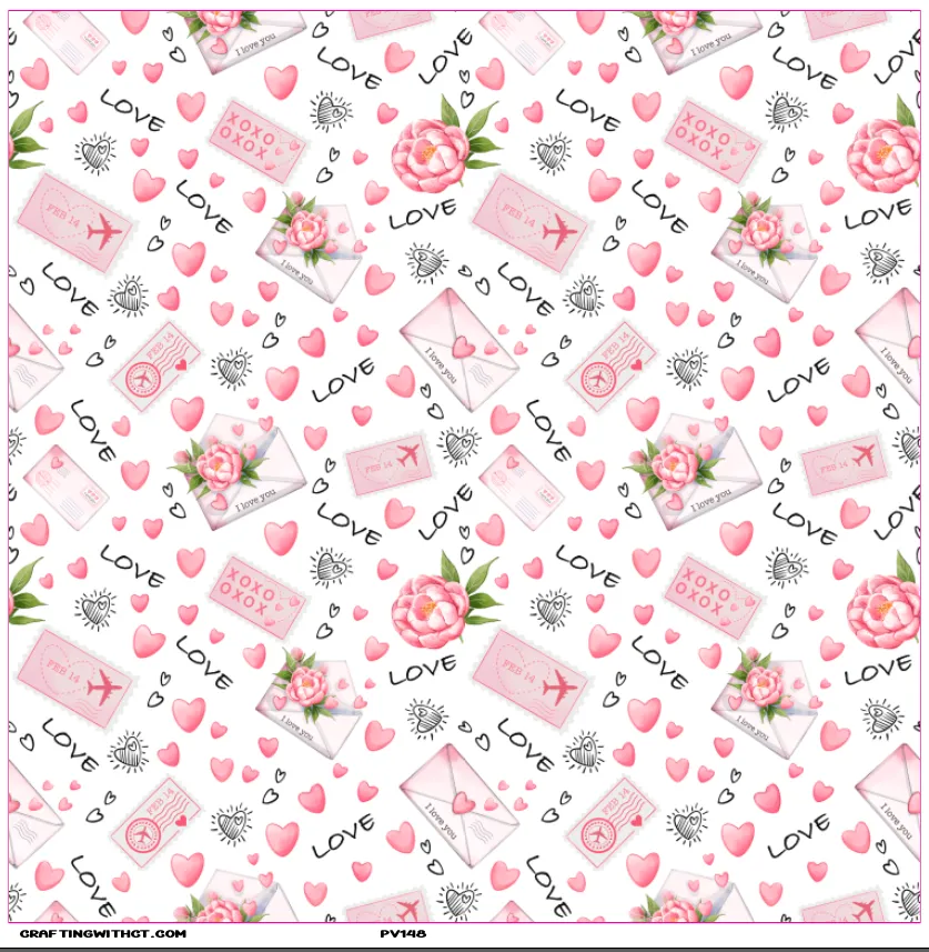 PV148 love letters floral vinyl sheet