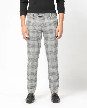 Rare Rabbit Men's Rowe Grey Mid-Rise Regular Fit Checks Trouser
