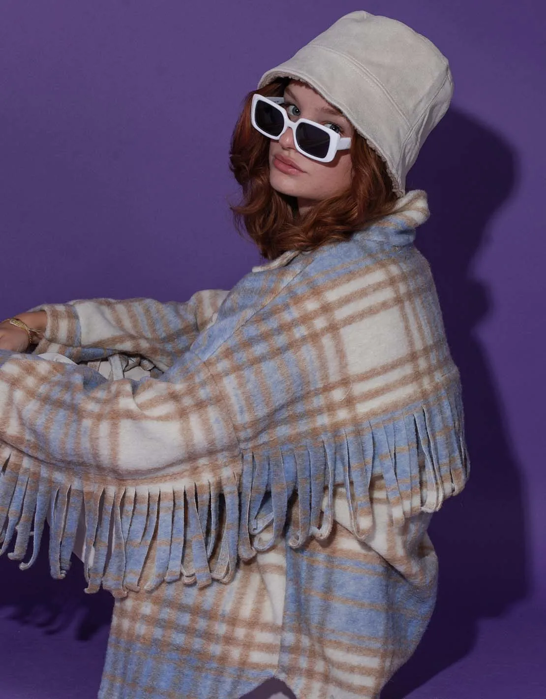Short checkered fringe jacket