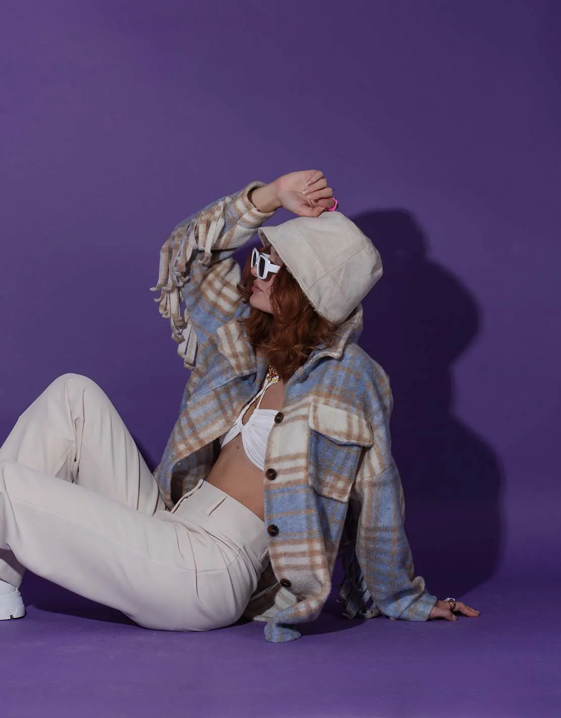 Short checkered fringe jacket