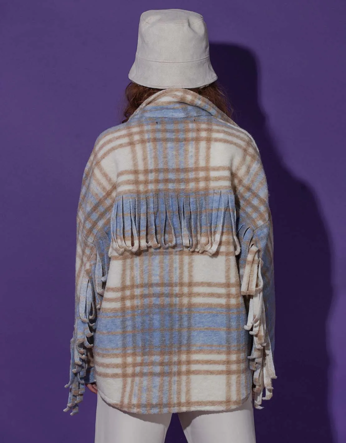 Short checkered fringe jacket