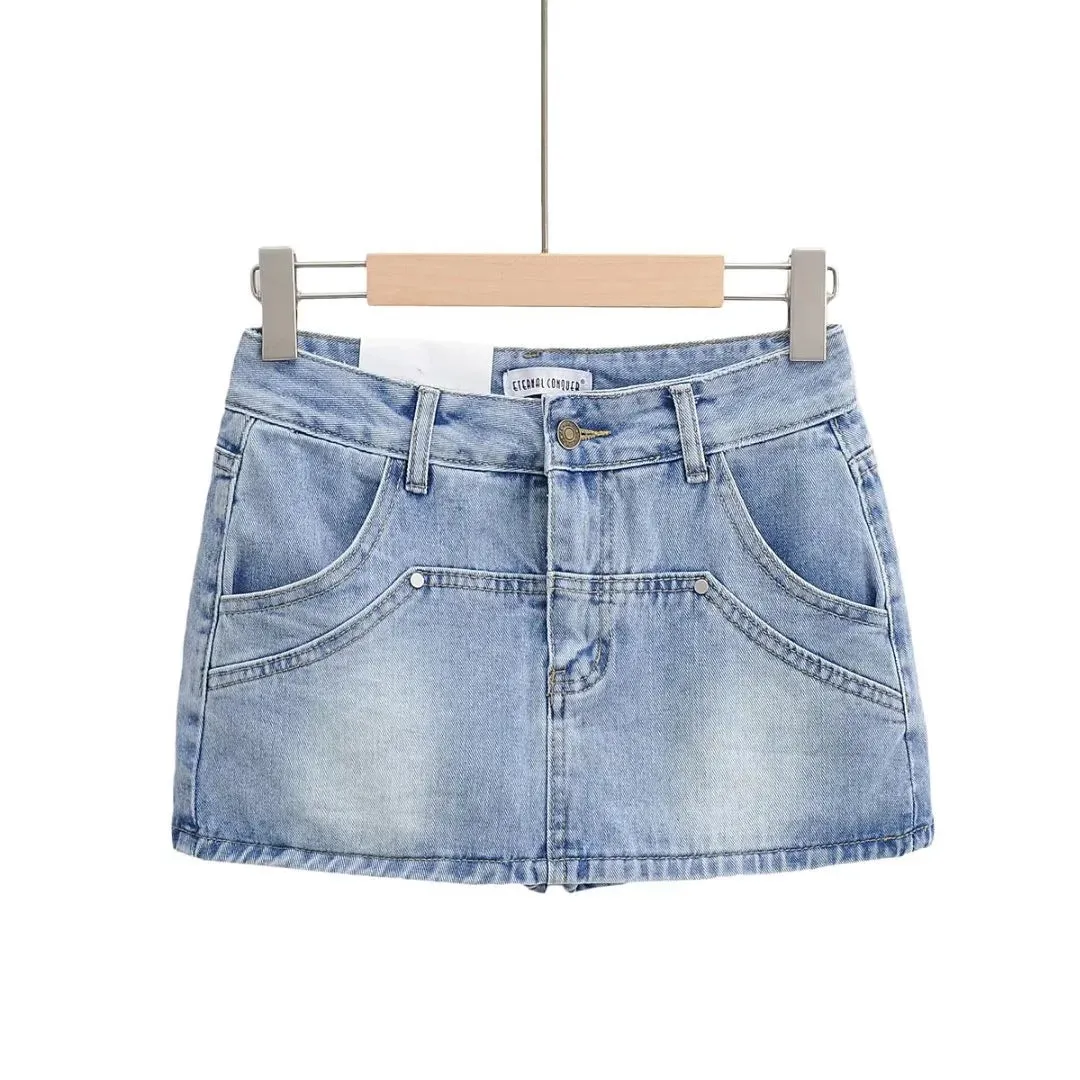 Summer Cowboy Girl Retro High Waist Slimming Hip Women's Long Culottes Denim Skirt