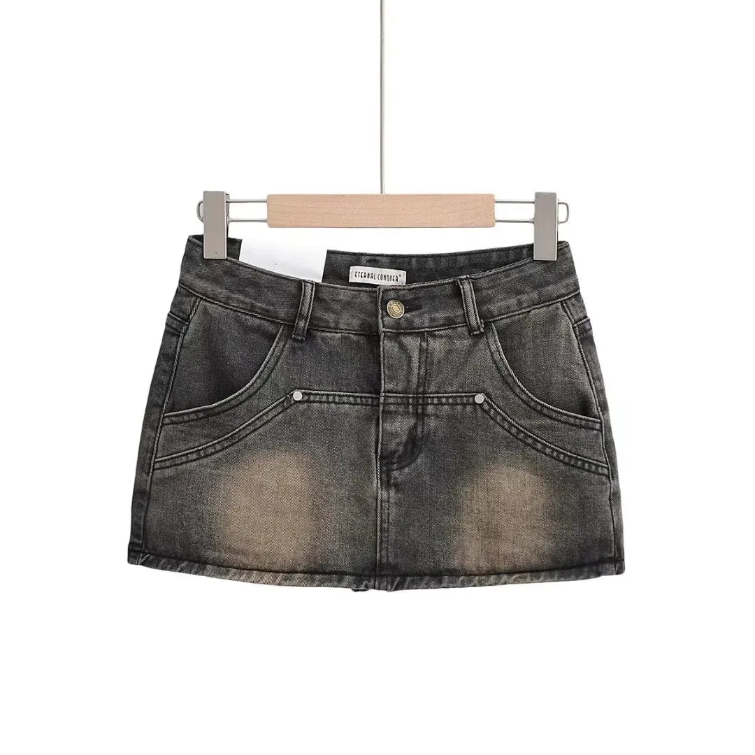 Summer Cowboy Girl Retro High Waist Slimming Hip Women's Long Culottes Denim Skirt