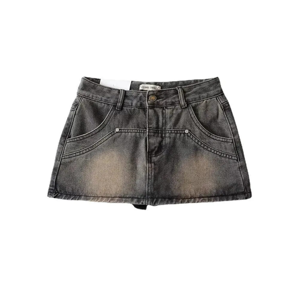 Summer Cowboy Girl Retro High Waist Slimming Hip Women's Long Culottes Denim Skirt