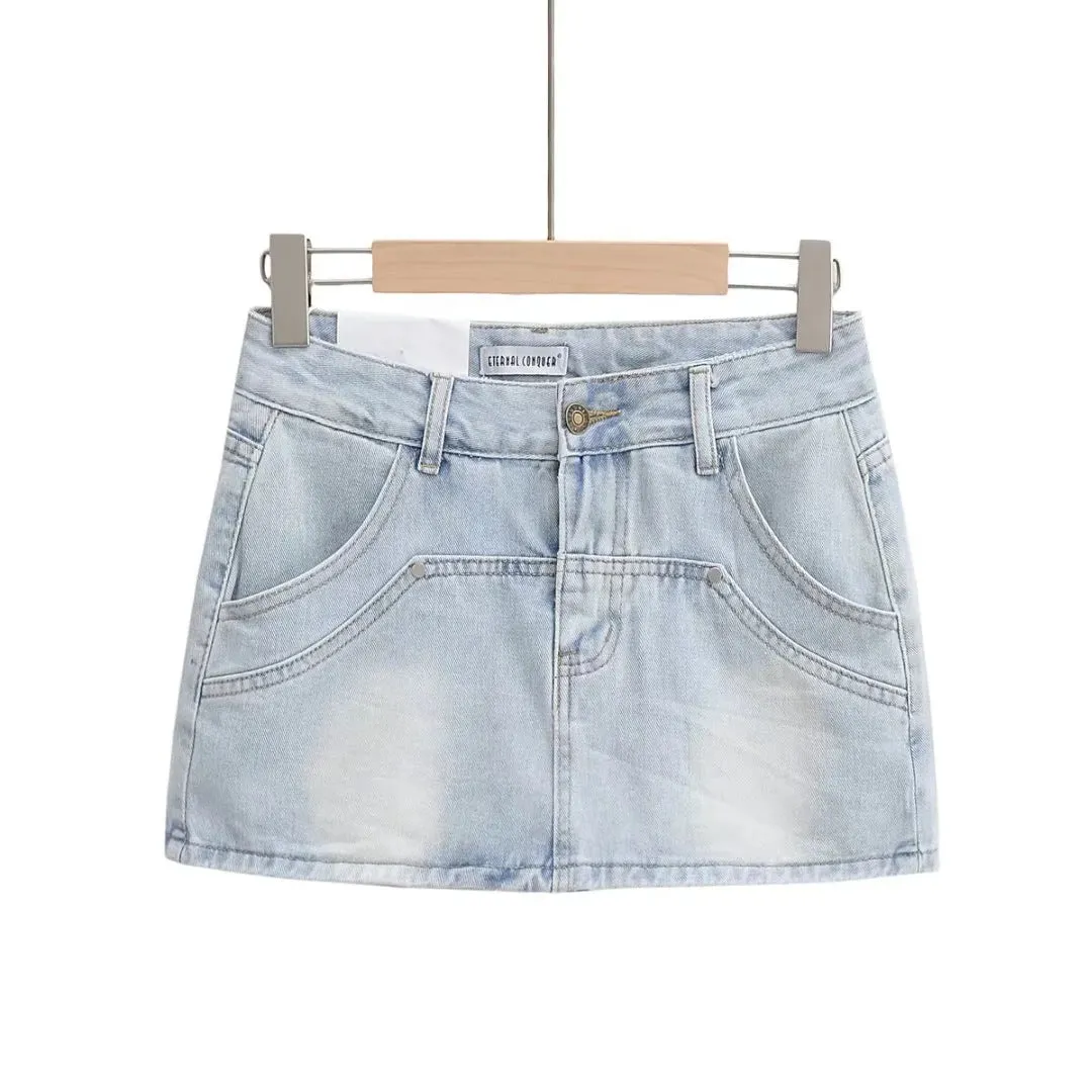 Summer Cowboy Girl Retro High Waist Slimming Hip Women's Long Culottes Denim Skirt