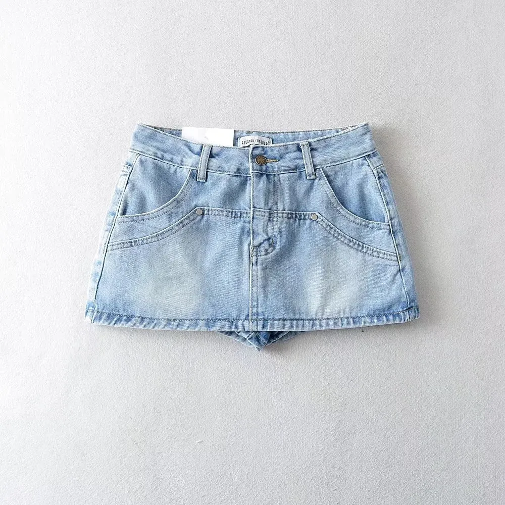 Summer Cowboy Girl Retro High Waist Slimming Hip Women's Long Culottes Denim Skirt