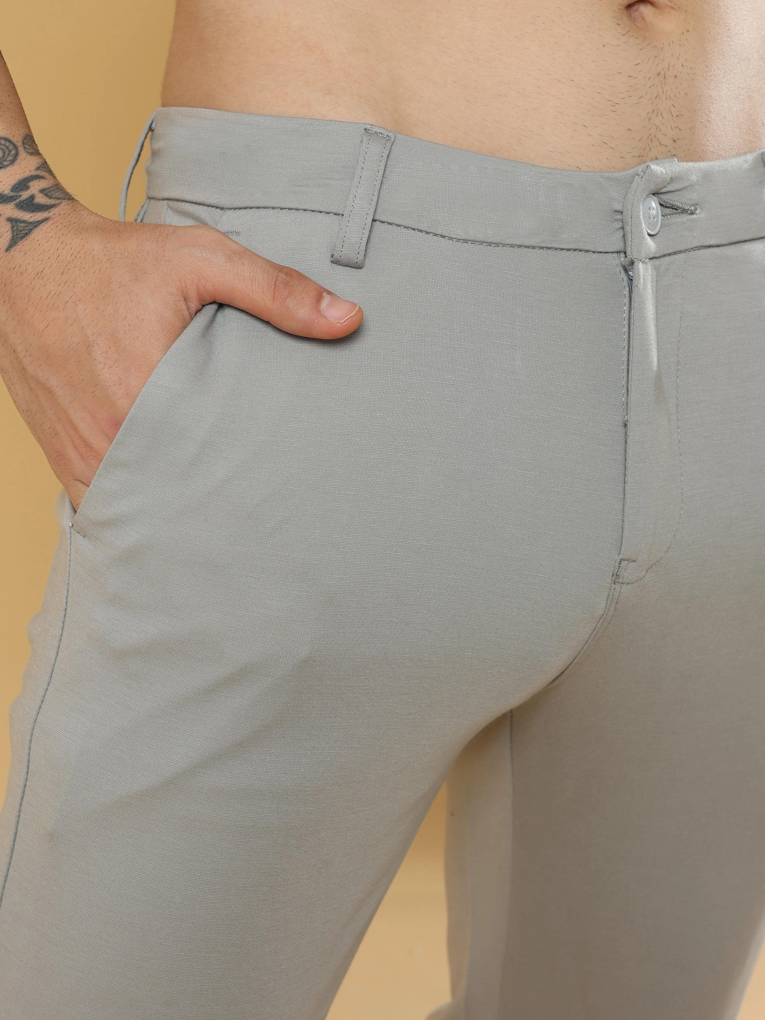 Tencel Stretchable Light Grey Trousers