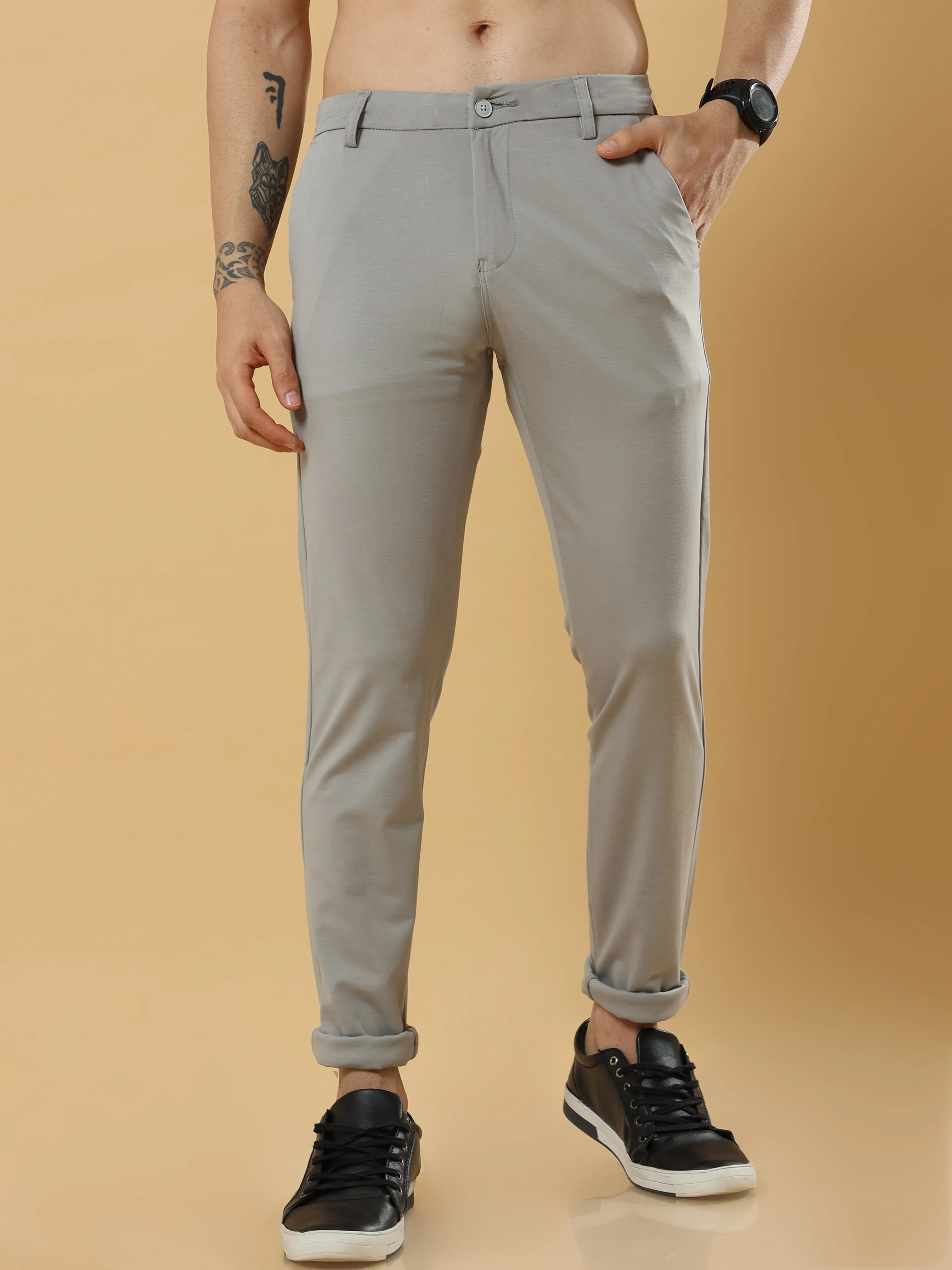 Tencel Stretchable Light Grey Trousers