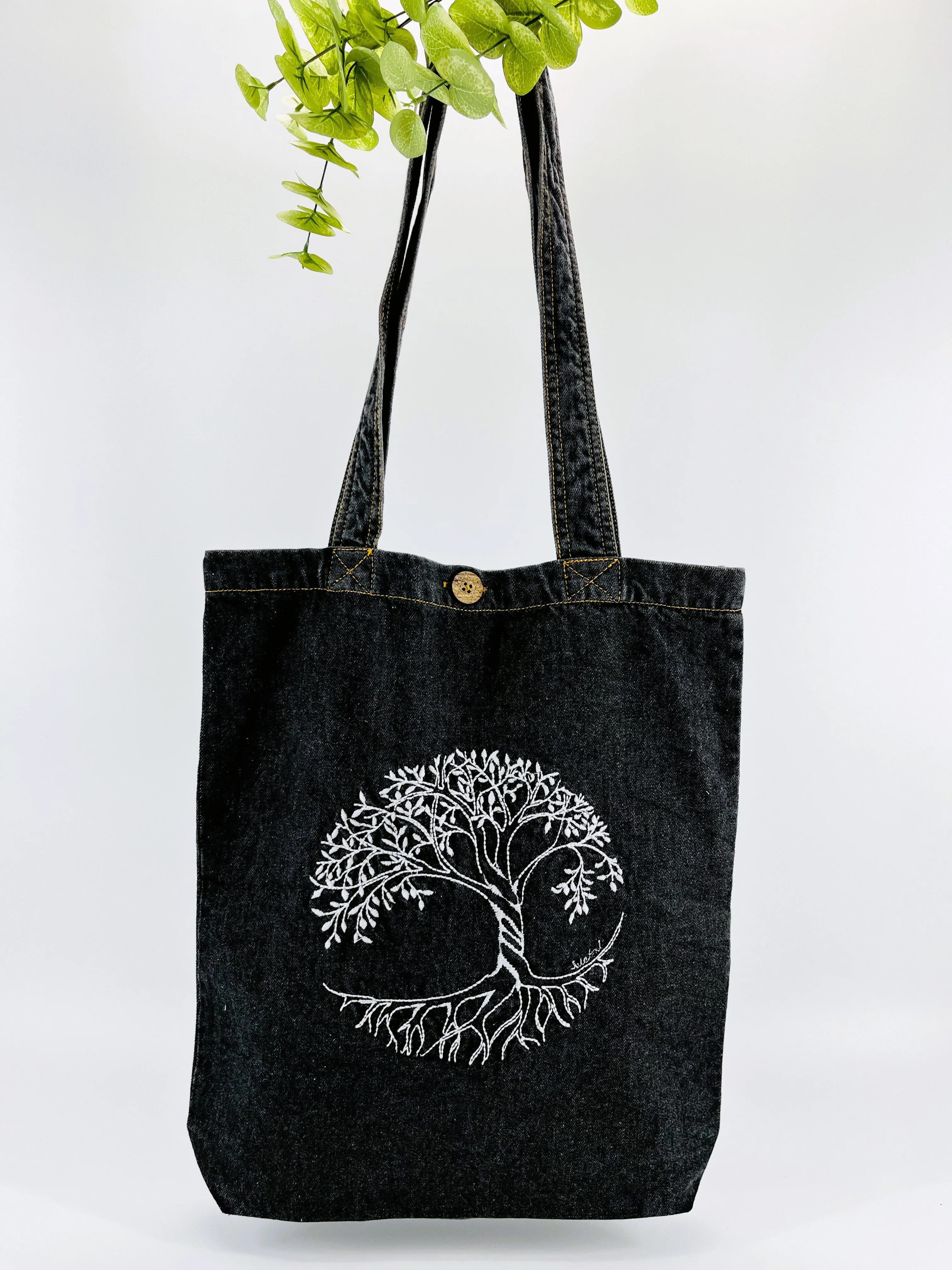 Tree of Life - Denim Tote Bag | Charcoal Denim