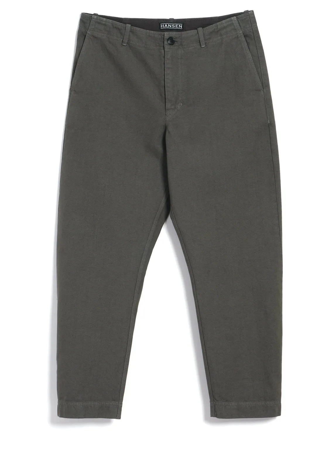 TRYGVE | Wide Cut Cropped Trousers | Green Grey