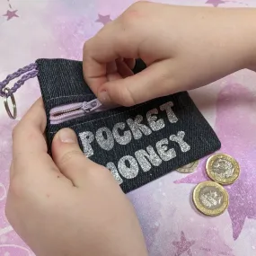 Upcycled Denim Coin Purse - Rainbow Lining