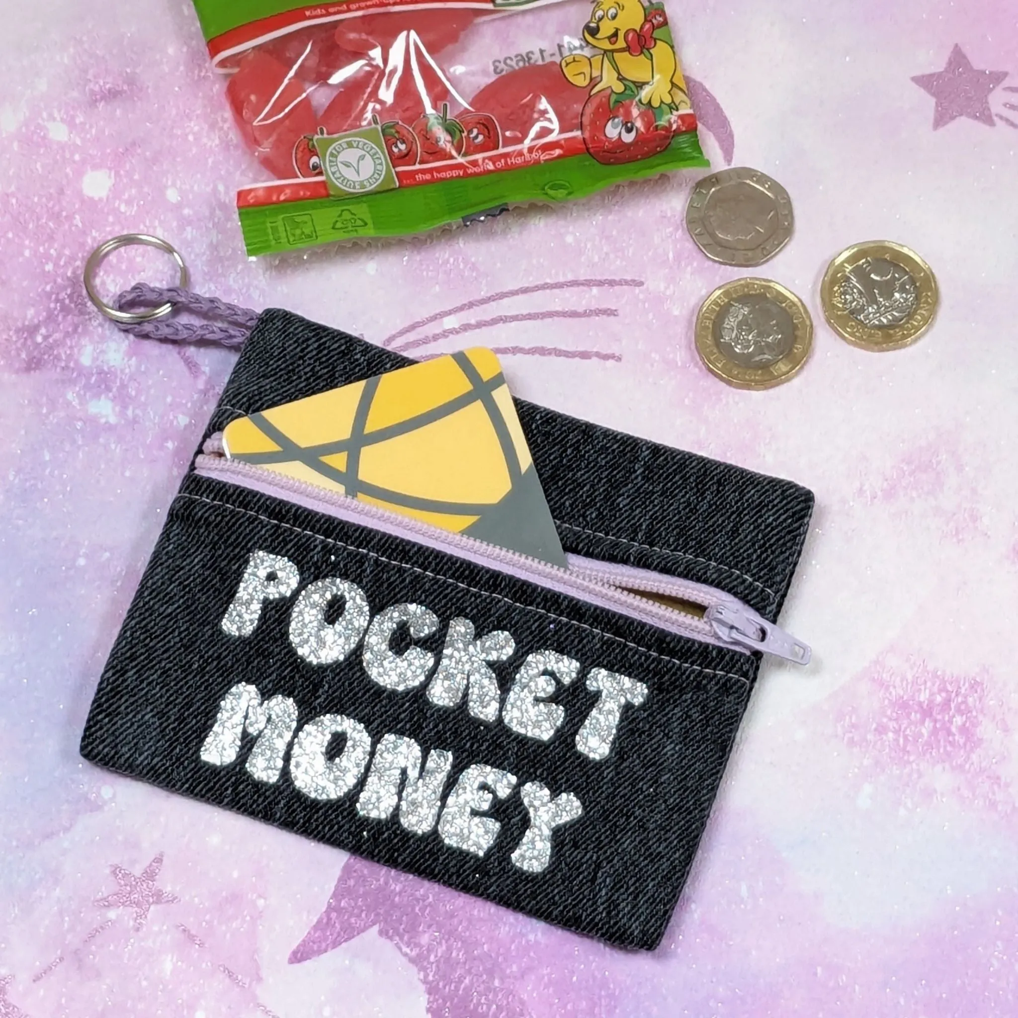 Upcycled Denim Coin Purse - Rainbow Lining