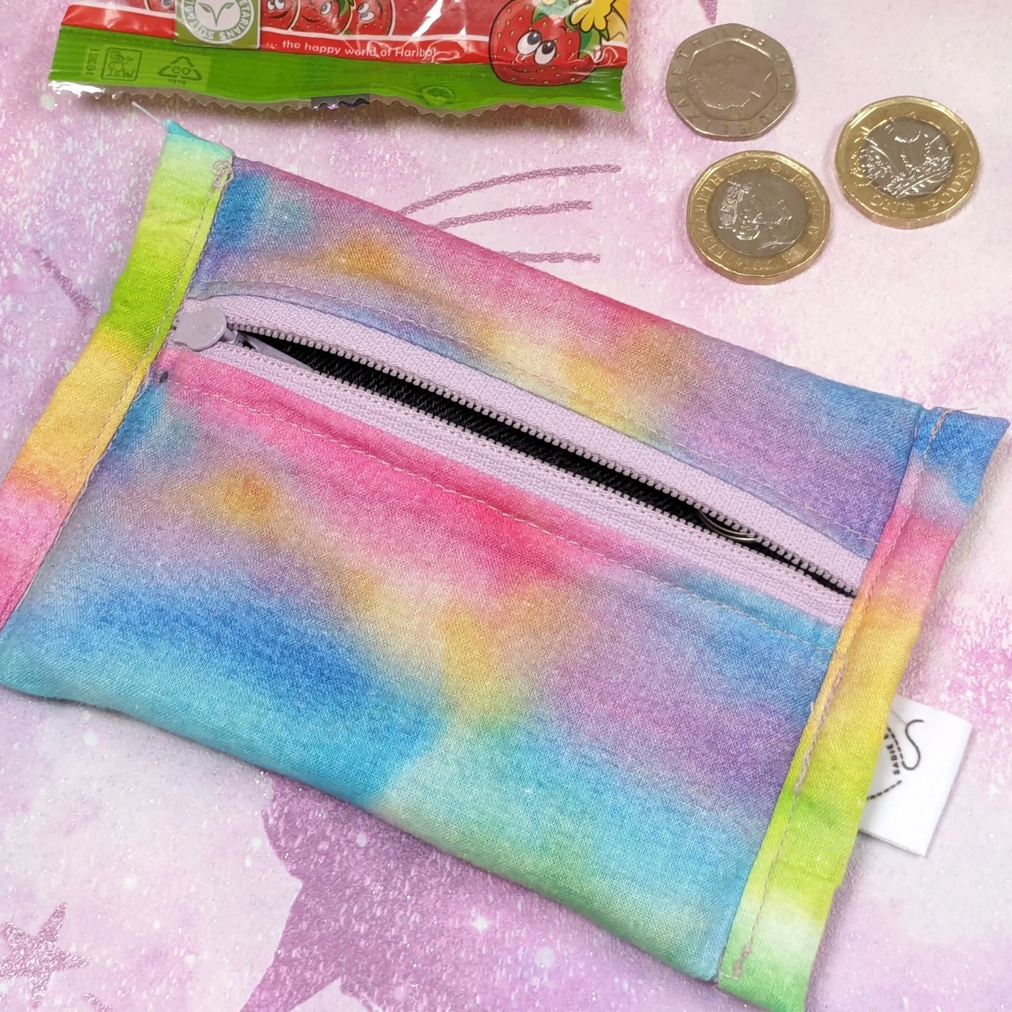 Upcycled Denim Coin Purse - Rainbow Lining