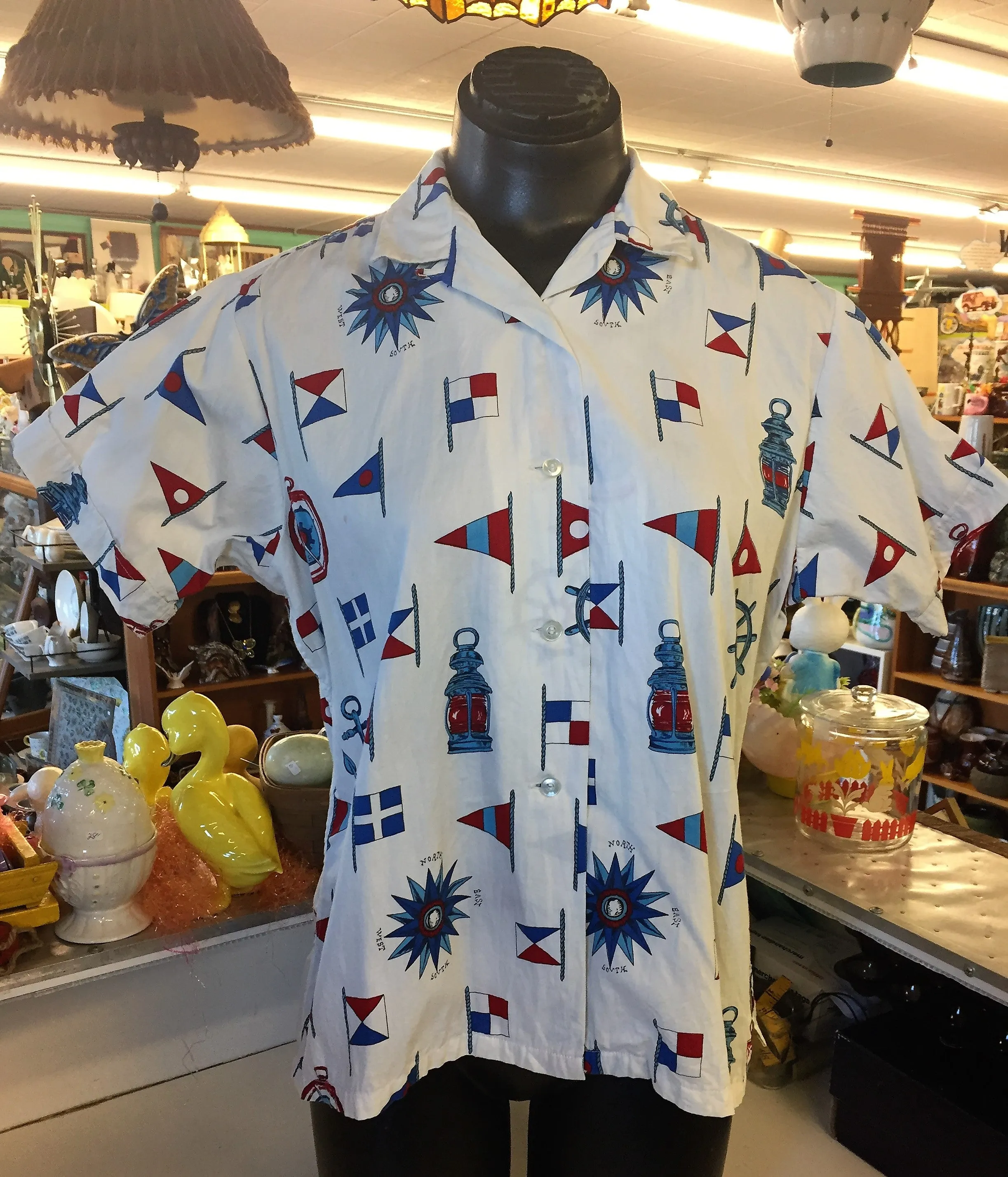 Vintage 1960's Nautical Button Up Blouse By Commodore Retro Fashion