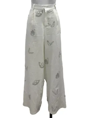 White Butterfly Patterned Pants