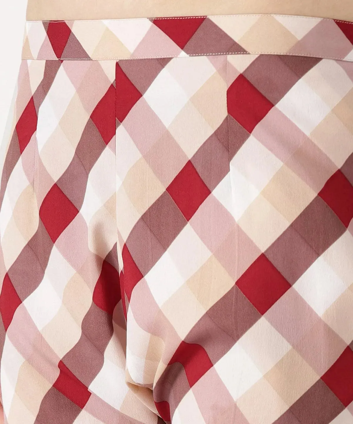 White Checkered Polyester Trousers