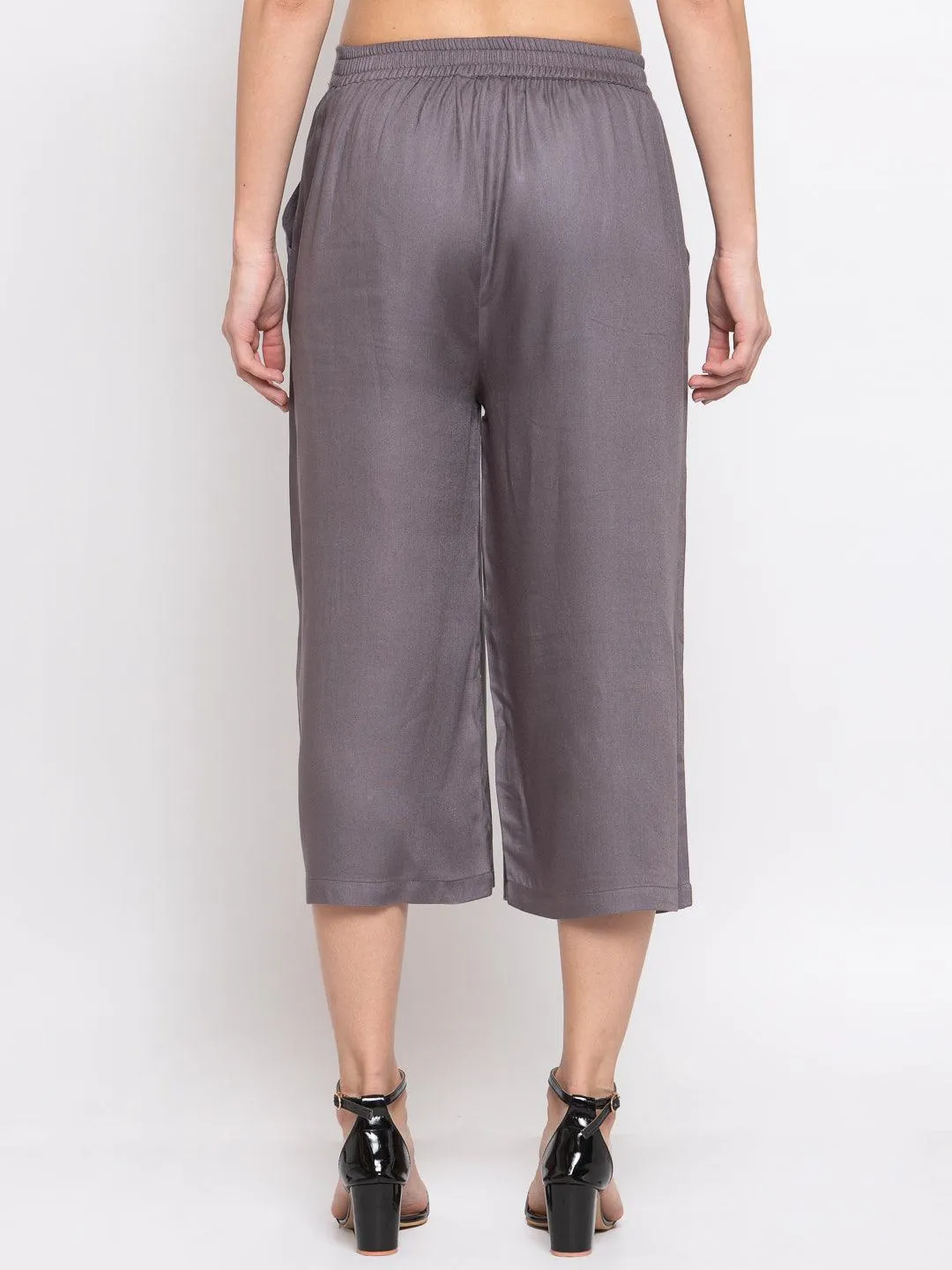 Women Grey Loose Fit Solid Culottes