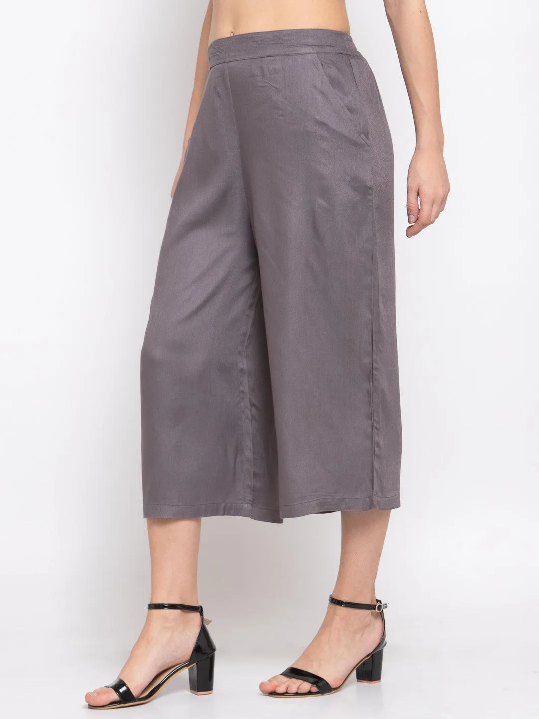 Women Grey Loose Fit Solid Culottes