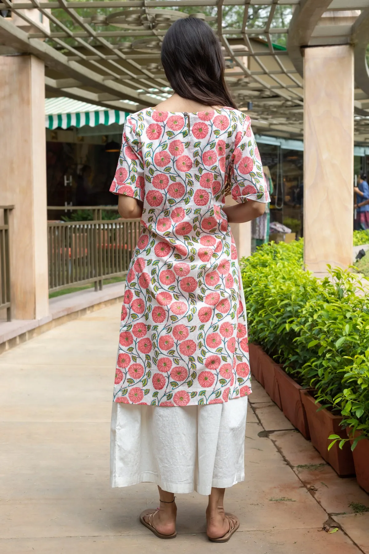 Zarna Red Floral Block Print Kurta and Culottes - Set